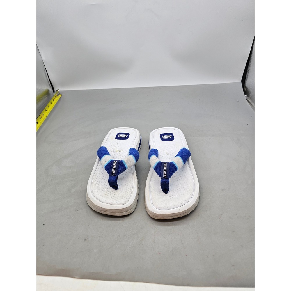 Skechers Vintage Y2K Platform Flip Flops Blue White Striped Terry Cloth stratp 8